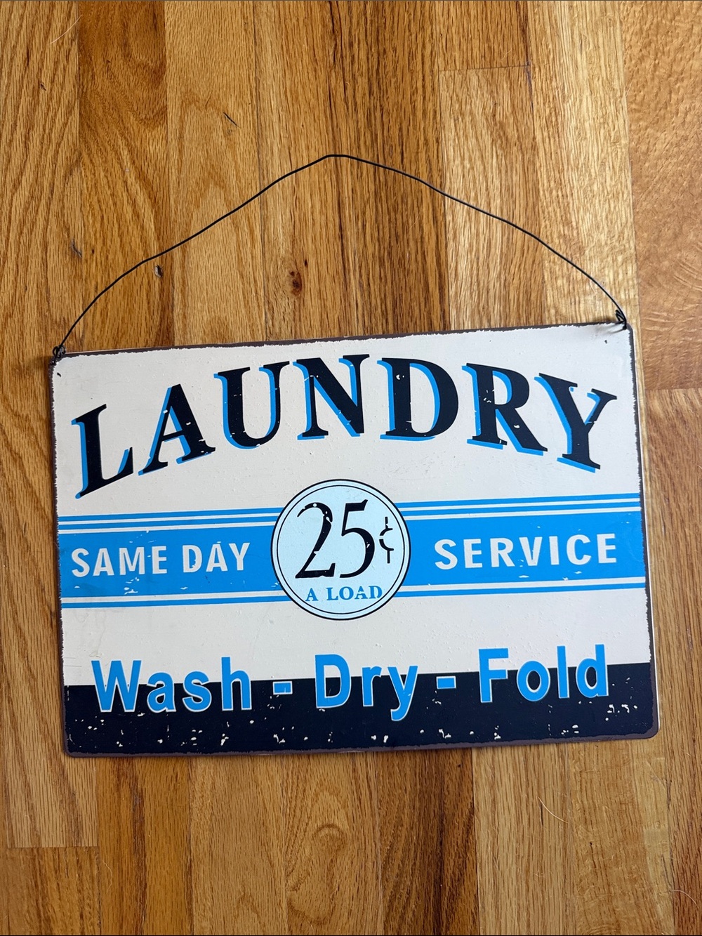 Laundry Wash-Dry-Fold metal Sign - Blue and White